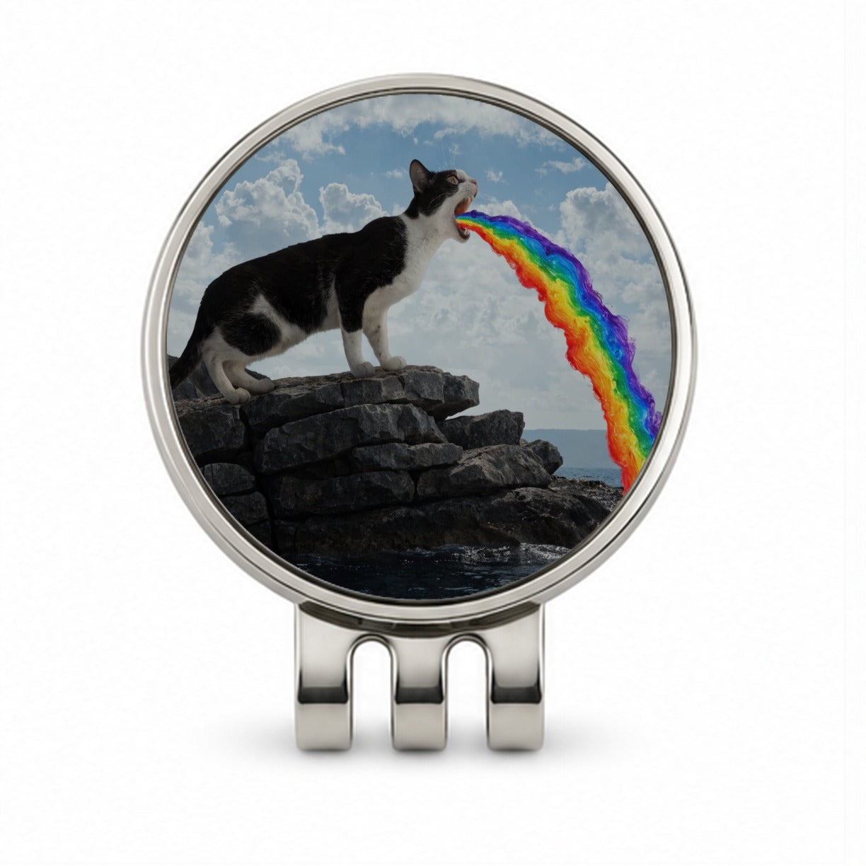 Funny Cat Rainbow Vomit Golf Hat Clip with Ball Marker