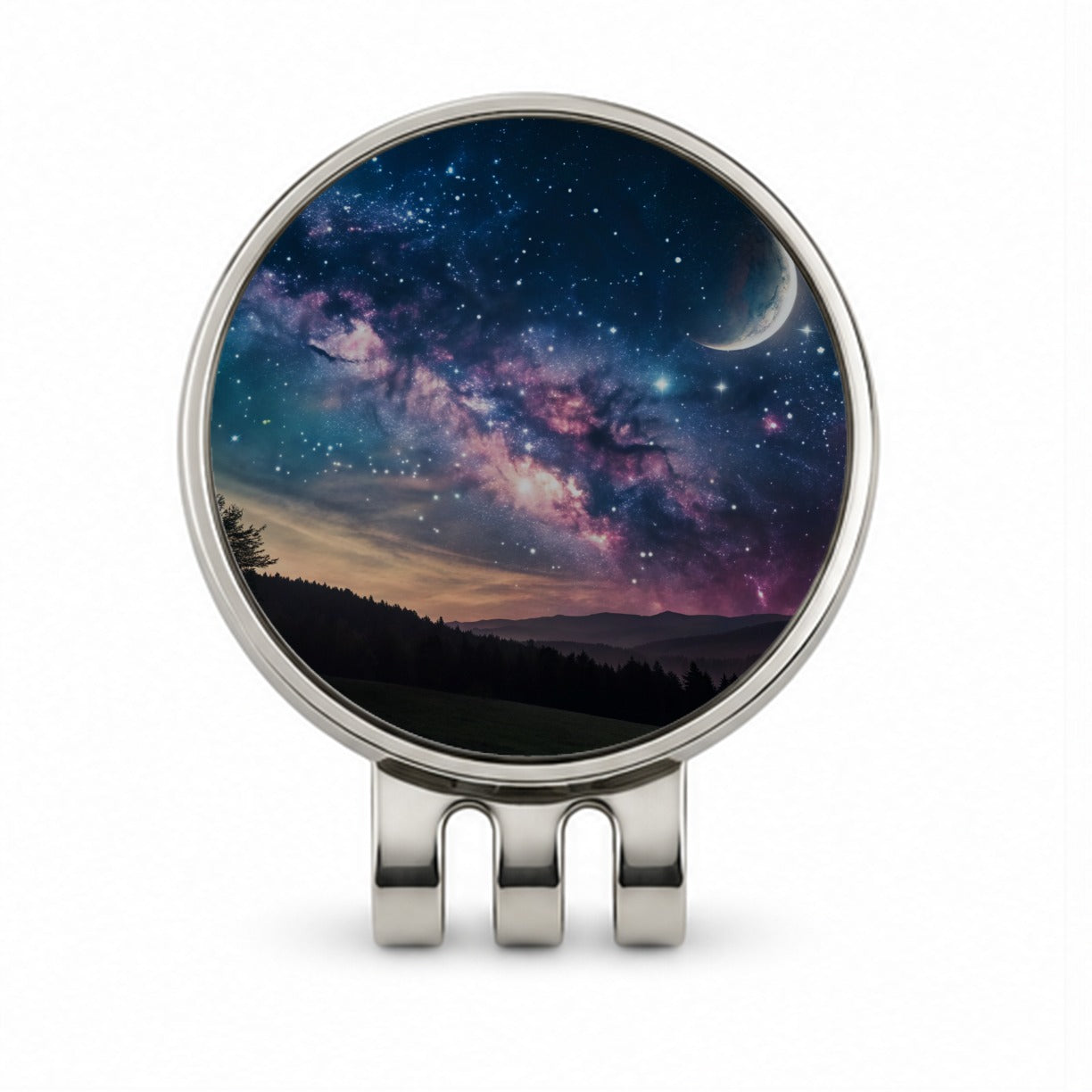 Galaxy Night Sky Crescent Moon Golf Hat Clip with Ball Marker