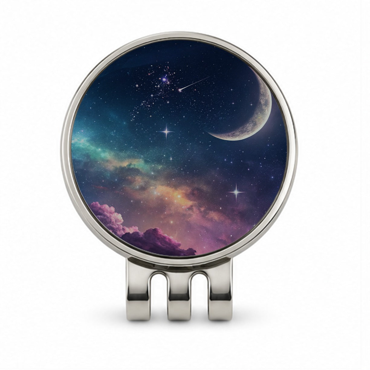 Galaxy Night Sky Moon Golf Hat Clip with Ball Marker