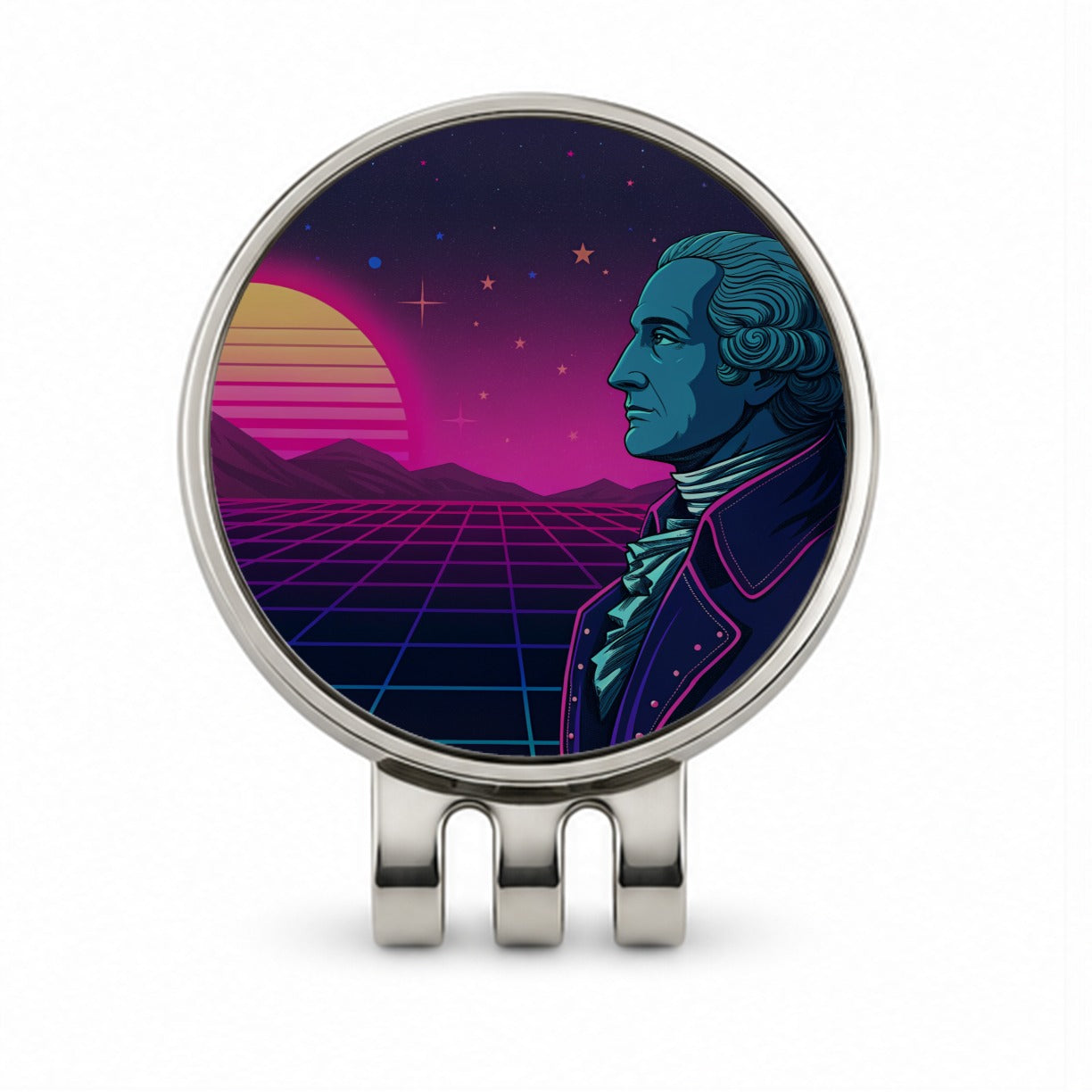 George Washington Cyberpunk Style Golf Hat Clip with Ball Marker