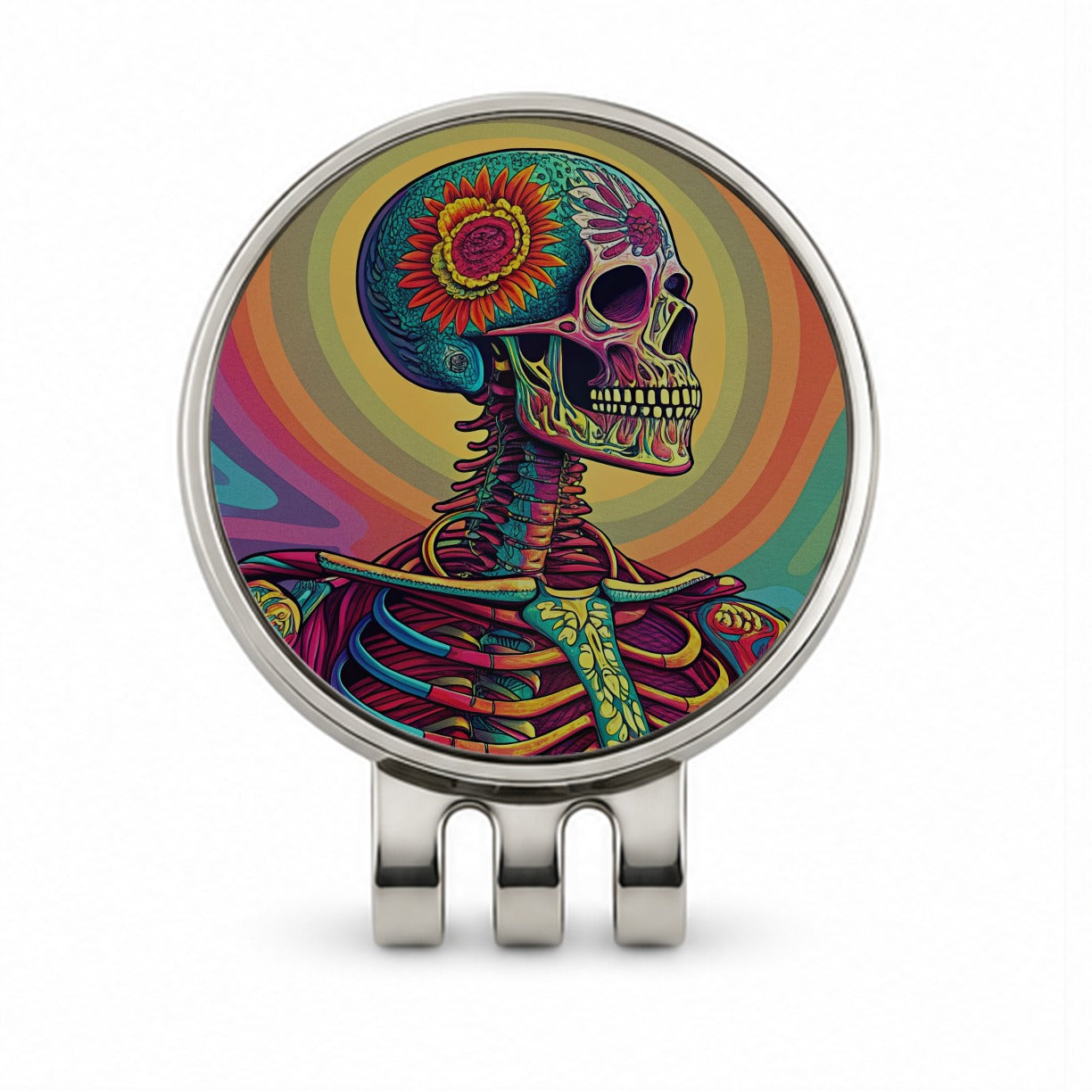 Halloween Psychedelic Skeleton Golf Hat Clip with Ball Marker