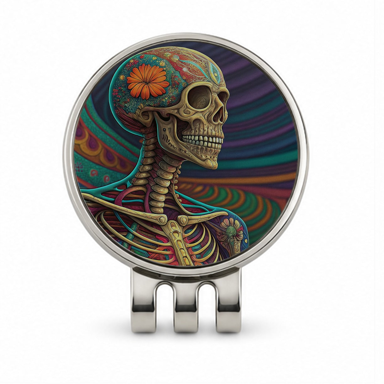 Halloween Rainbow Skeleton Psychedelic Golf Hat Clip with Ball Marker