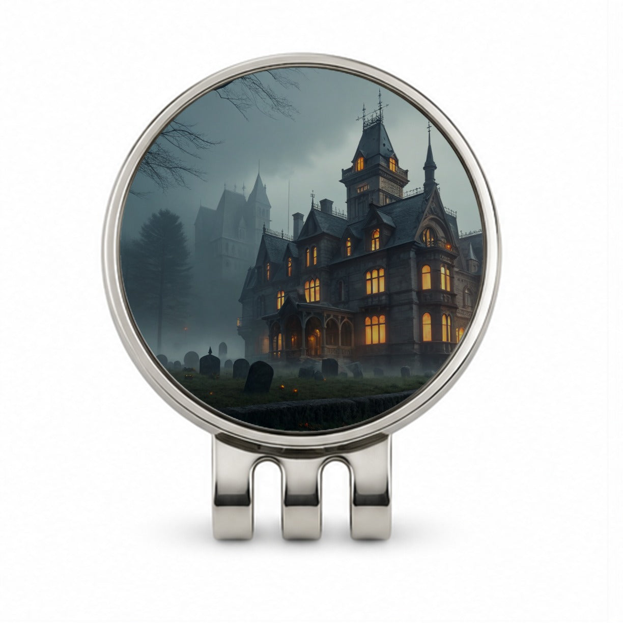 Haunted Victorian Mansion Halloween Golf Hat Clip with Ball Marker