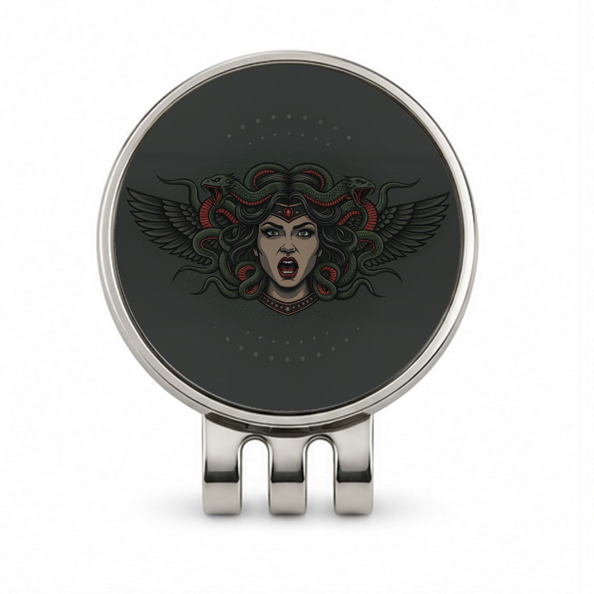 Medusa Gorgon Snake Tattoo Style Golf Hat Clip with Ball Marker