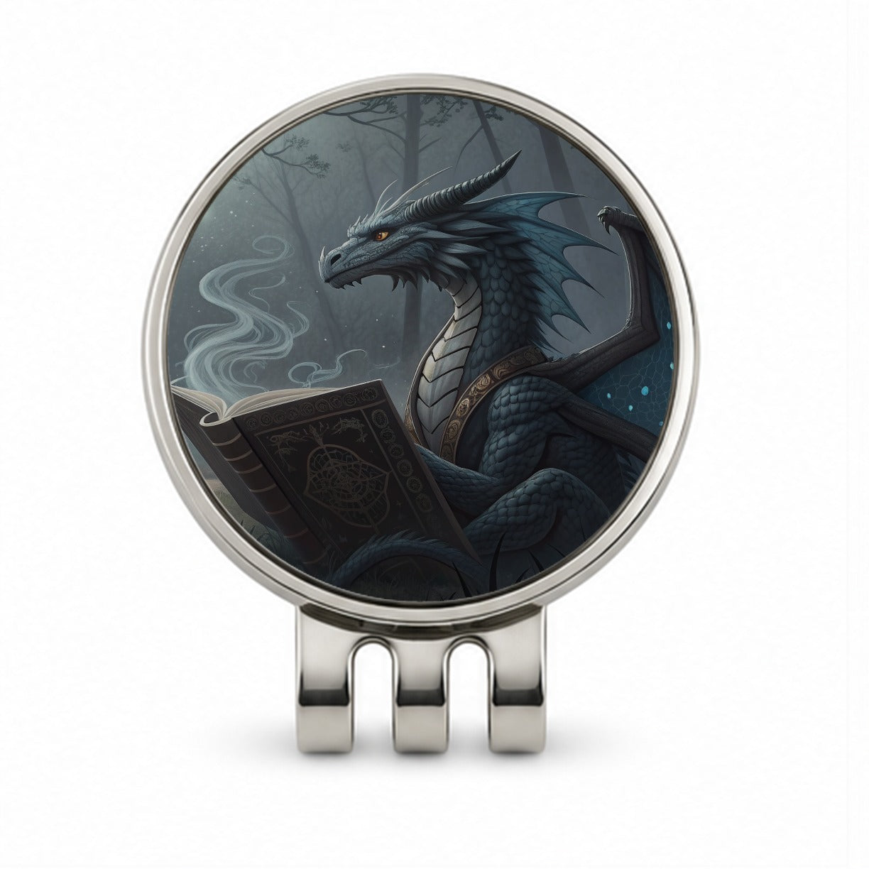 Misty Dragon Reading Book Golf Hat Clip with Ball Marker