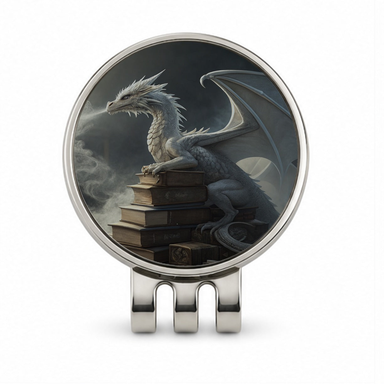 Misty Dragon Sitting On Books Golf Hat Clip with Ball Marker