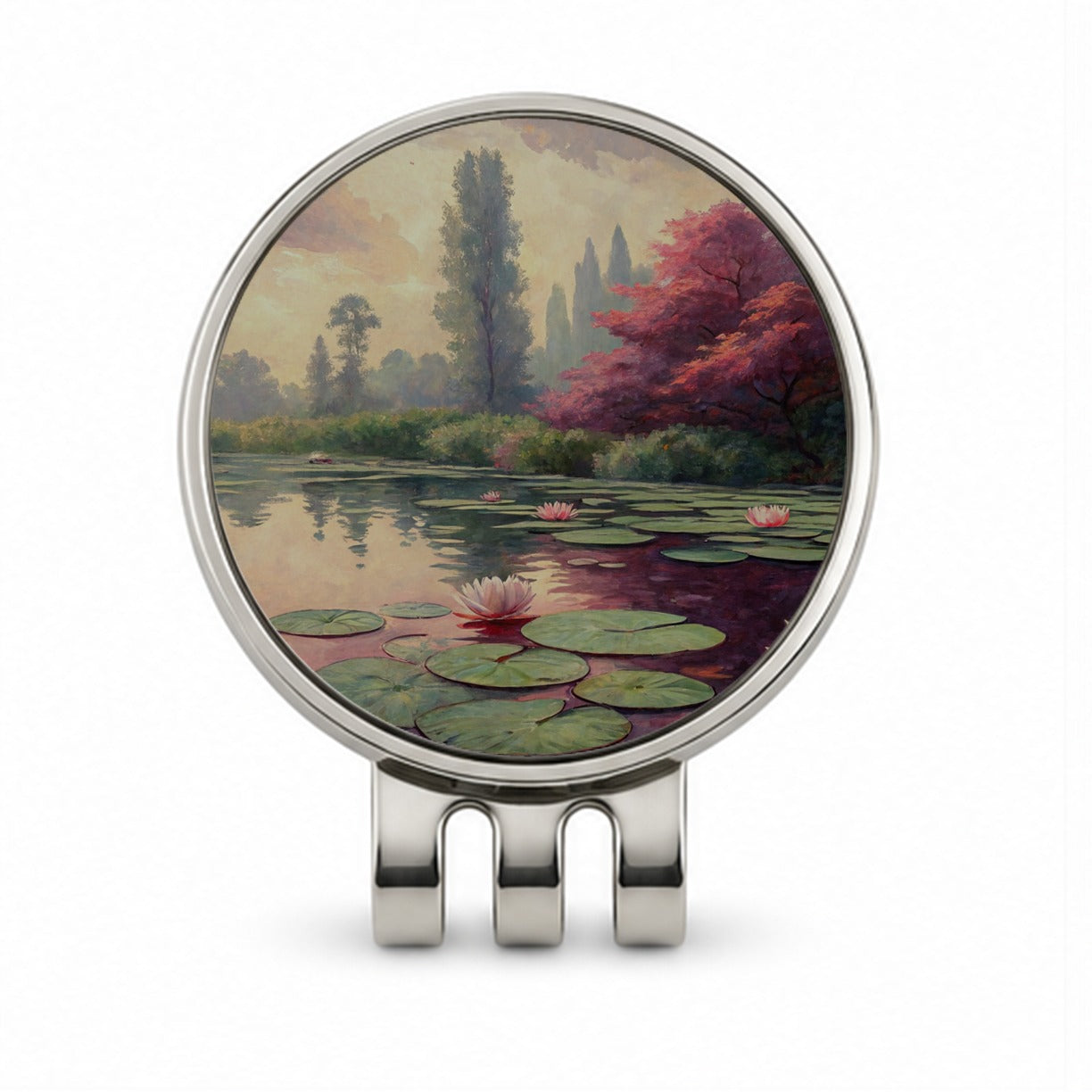 Monet Inspired Water Lilies Golf Hat Clip with Ball Marker