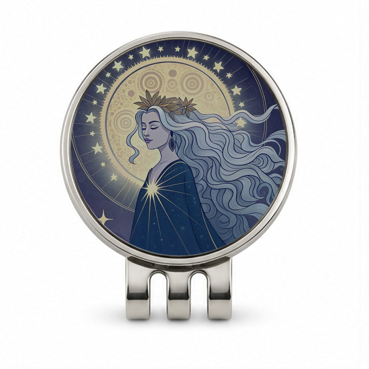 Moon Goddess Cosmic Tarot Golf Hat Clip with Ball Marker