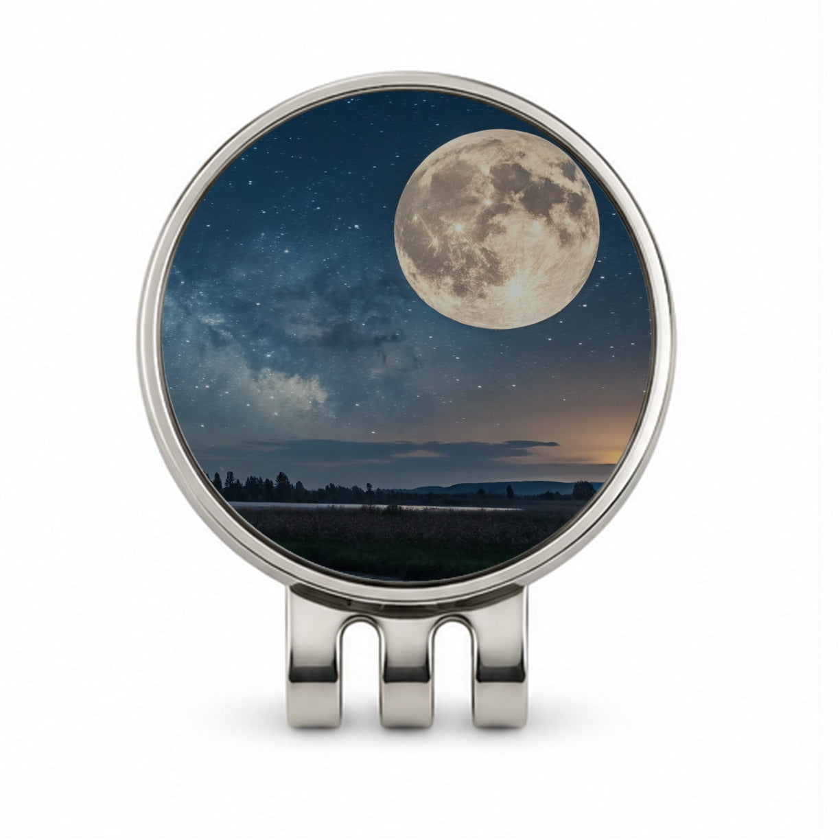 Moonlit River Night Landscape Golf Hat Clip with Ball Marker