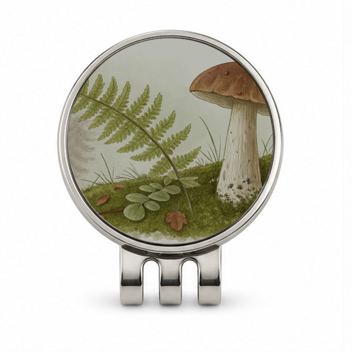 Mushroom Fern Nature Illustration Golf Hat Clip with Ball Marker