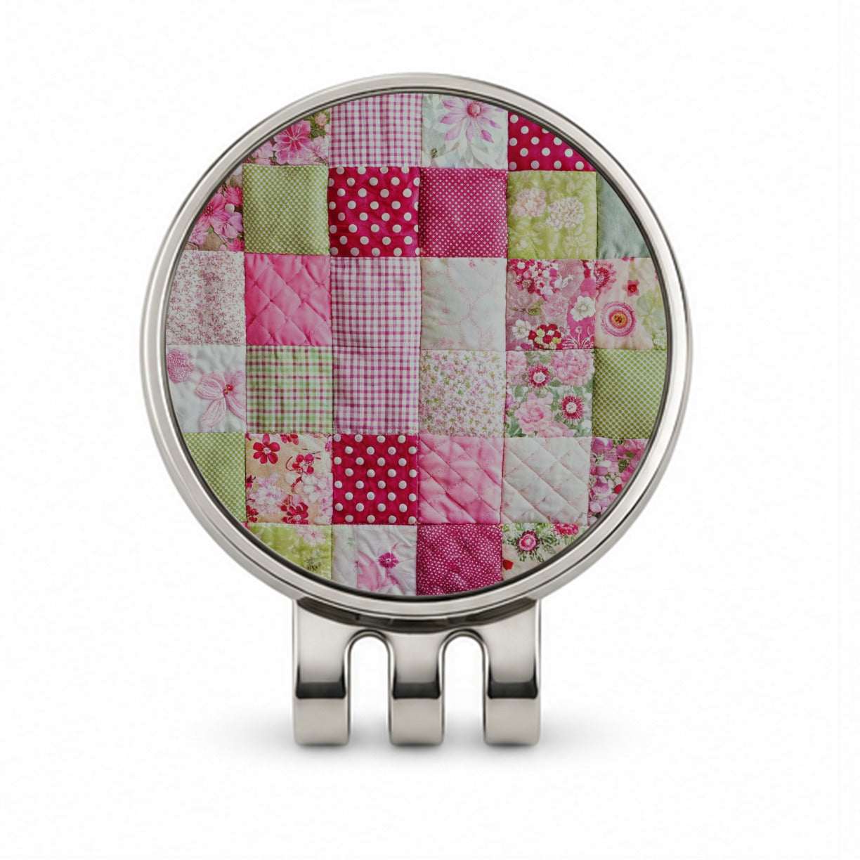 Patchwork Quilt Pink Golf Hat Clip with Ball Marker