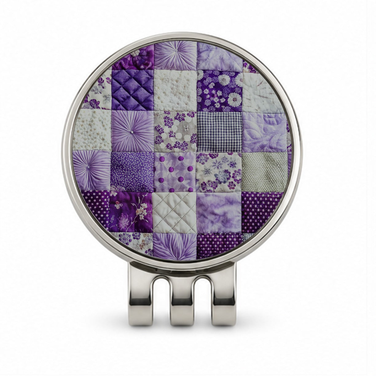 Patchwork Quilt Purple Golf Hat Clip with Ball Marker