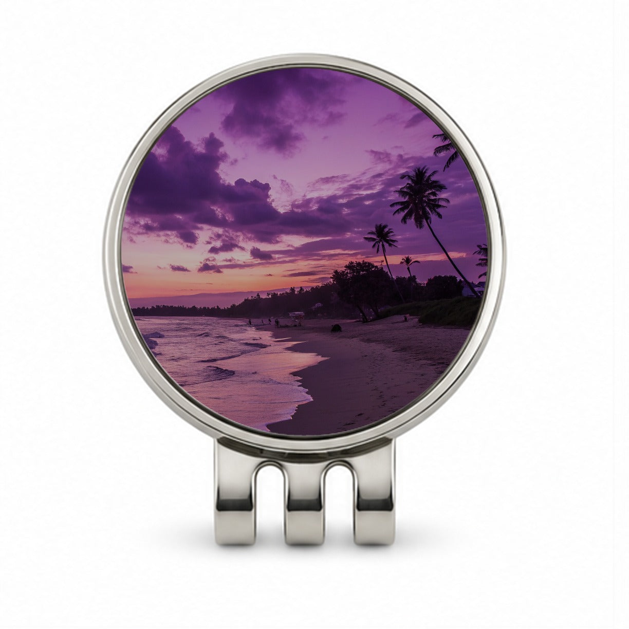 Purple Sunset Seascape Beach Golf Hat Clip with Ball Marker