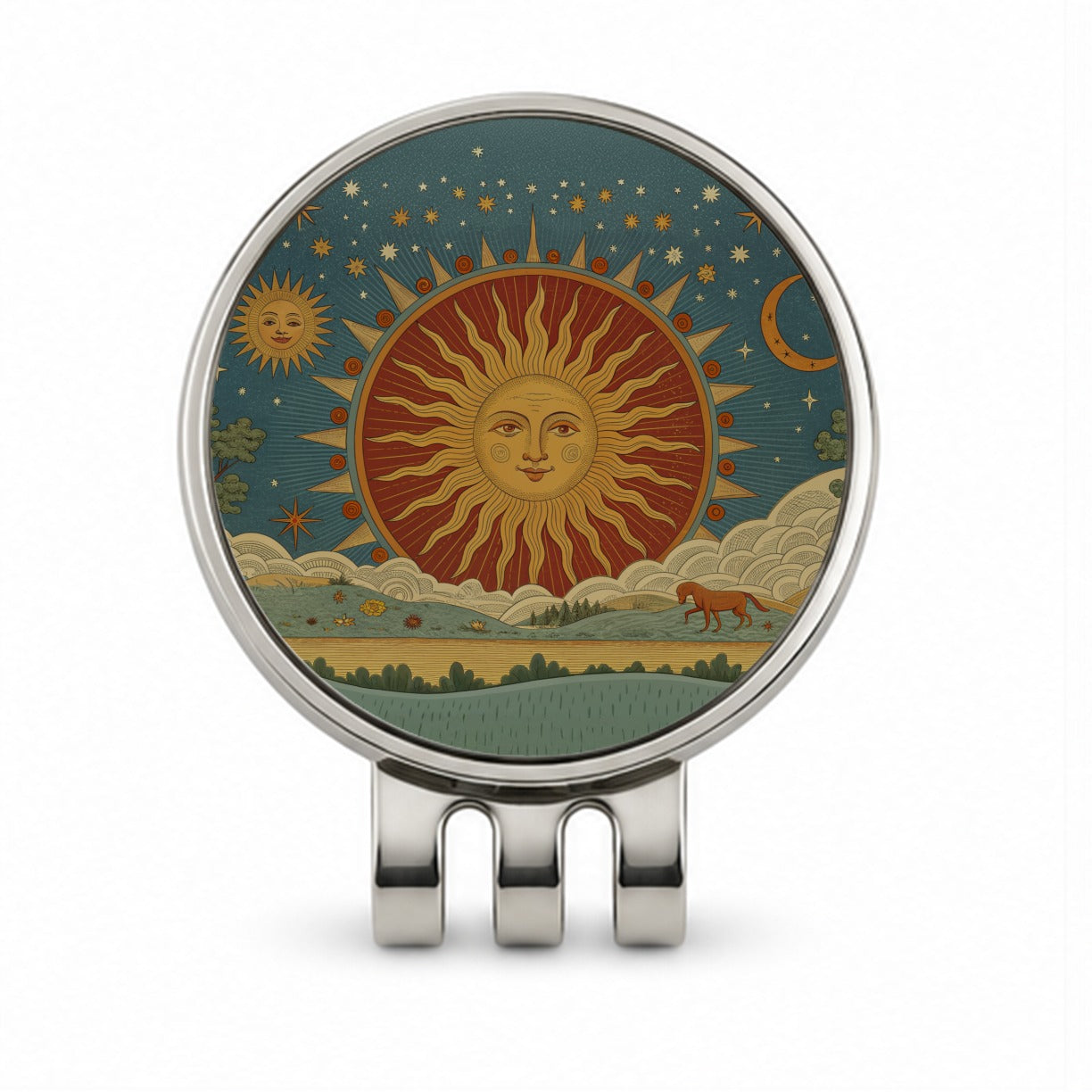 Radiant Sun Tarot Design Golf Hat Clip with Ball Marker