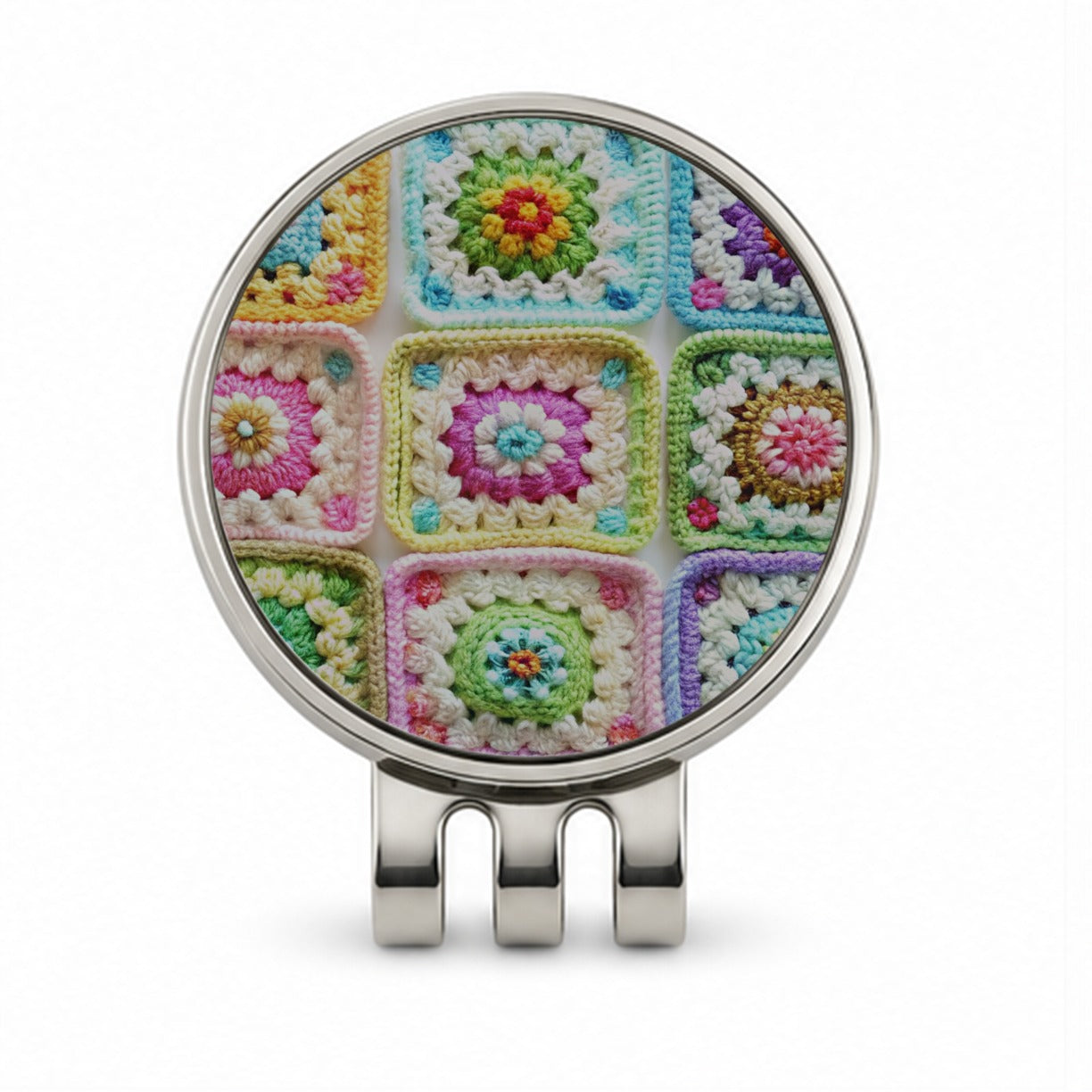Rainbow Crochet Granny Squares Golf Hat Clip with Ball Marker