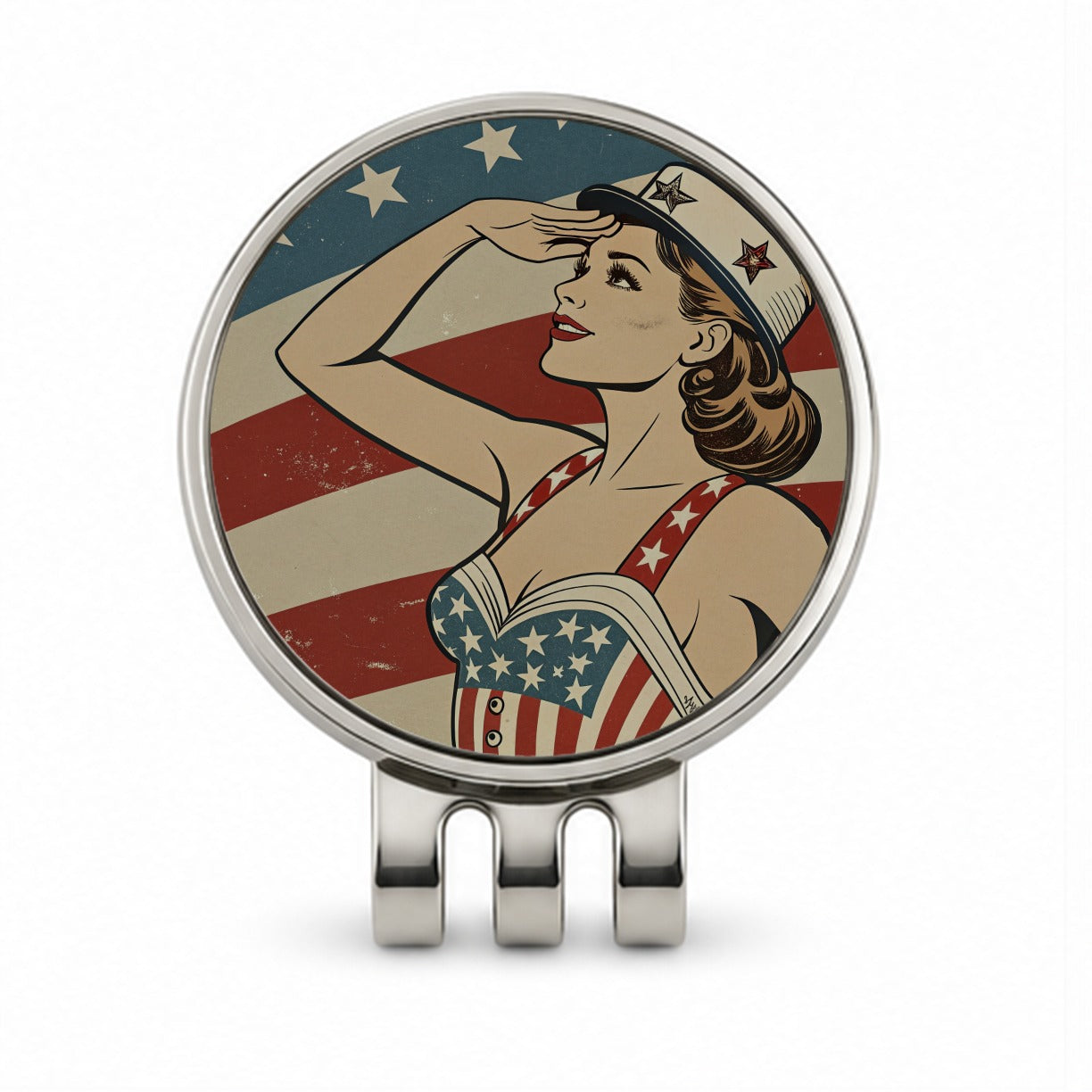 Retro Patriotic Sailor Pinup USA America Golf Hat Clip with Ball Marker