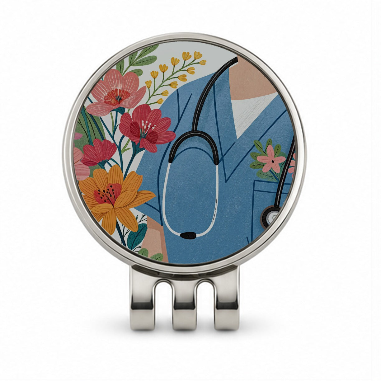 RN LVN Floral Nurse Golf Hat Clip with Ball Marker