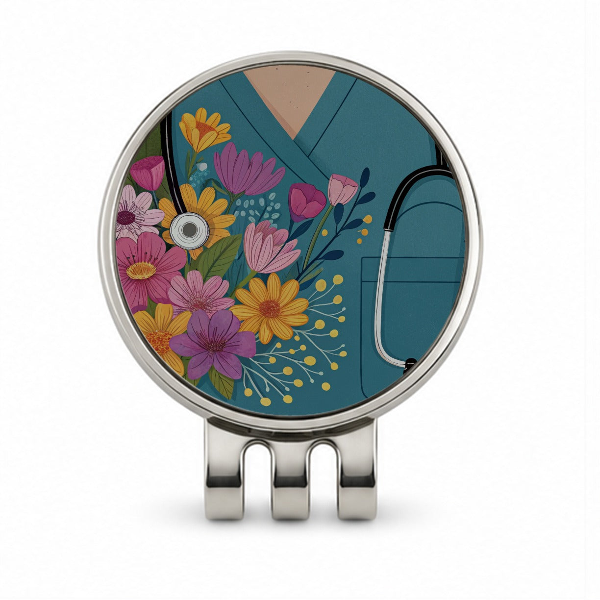 RN LVN Nurse Flowers Golf Hat Clip with Ball Marker