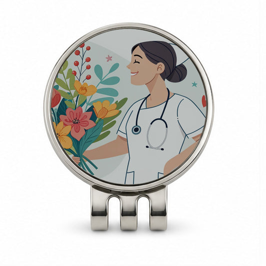 RN LVN Nurse Nursing Flowers Golf Hat Clip with Ball Marker