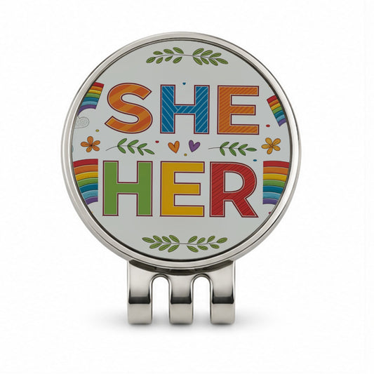 She Her Rainbow Pride Golf Hat Clip with Ball Marker