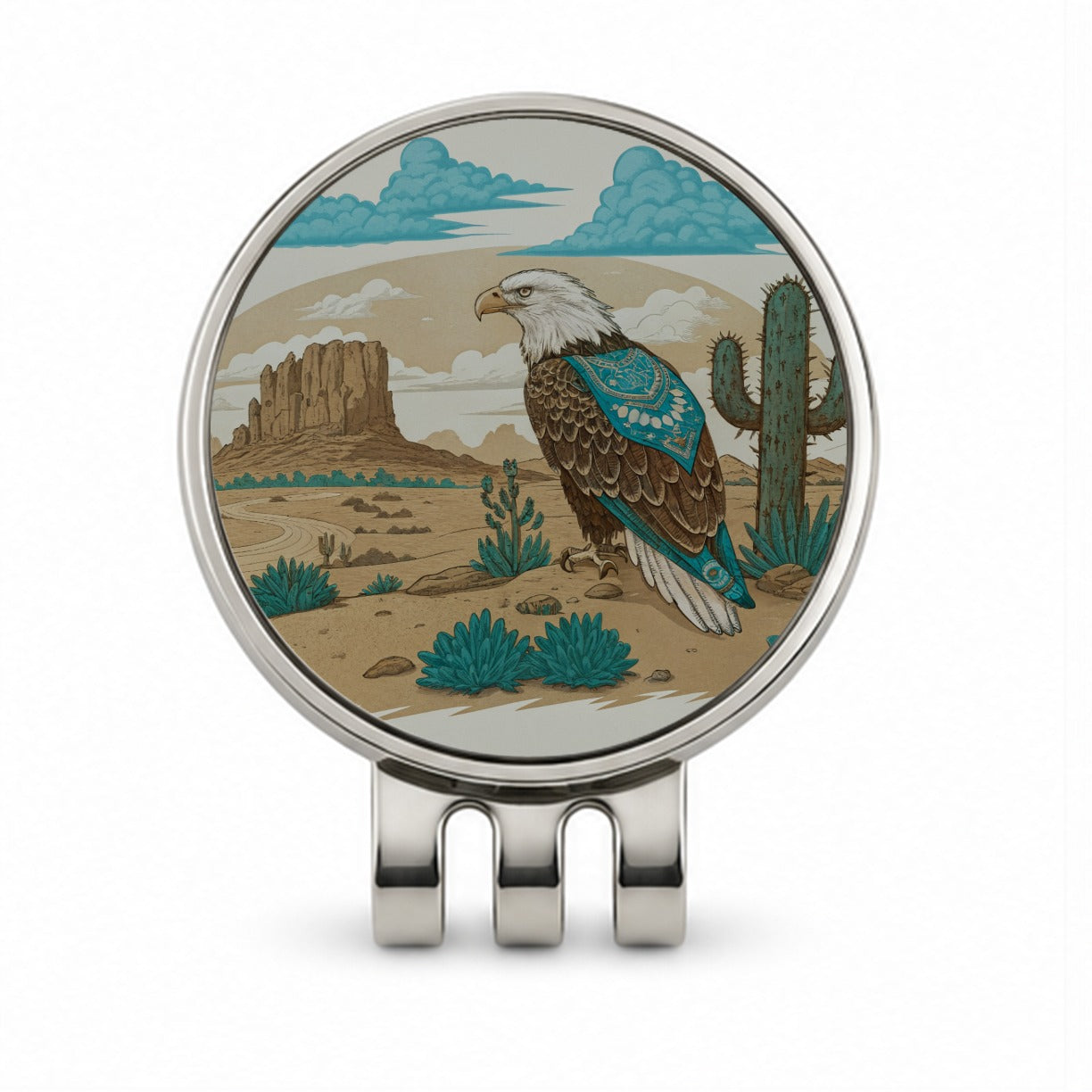 Southwestern Bald Eagle Desert Golf Hat Clip with Ball Marker