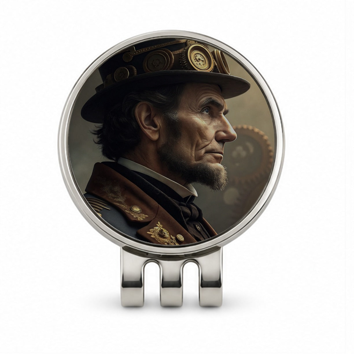 Steampunk Abraham Lincoln Portrait Golf Hat Clip with Ball Marker