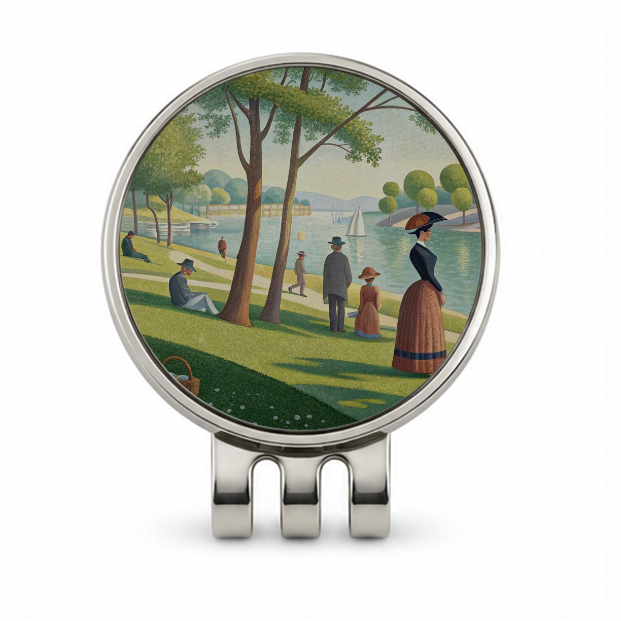 Sunday in the Park Seurat Inspired Golf Hat Clip with Ball Marker
