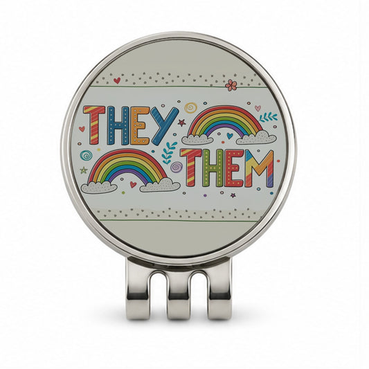 They Them Rainbow Colorful Pride Golf Hat Clip with Ball Marker