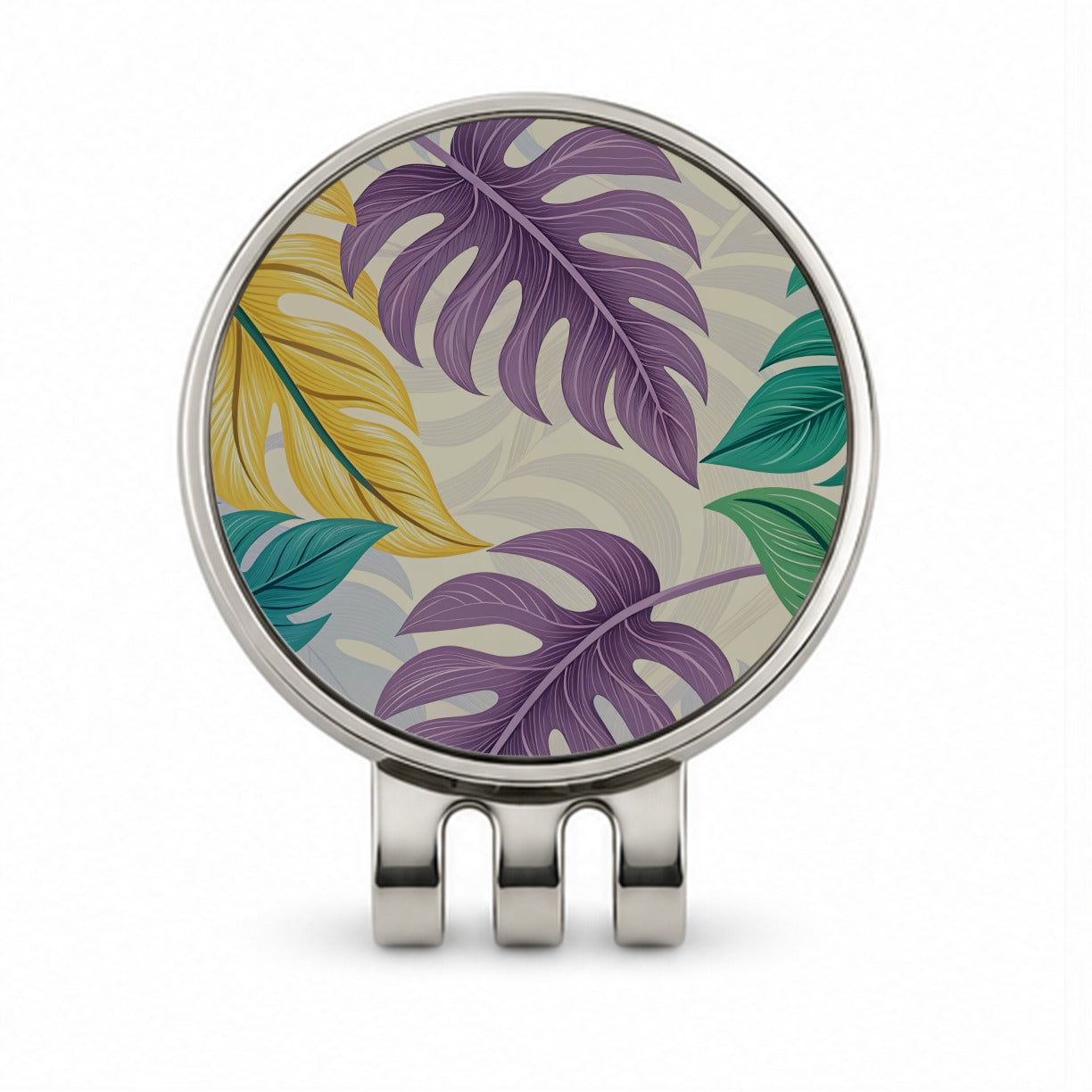 Tropical Leaves Colorful Foliage Golf Hat Clip with Ball Marker