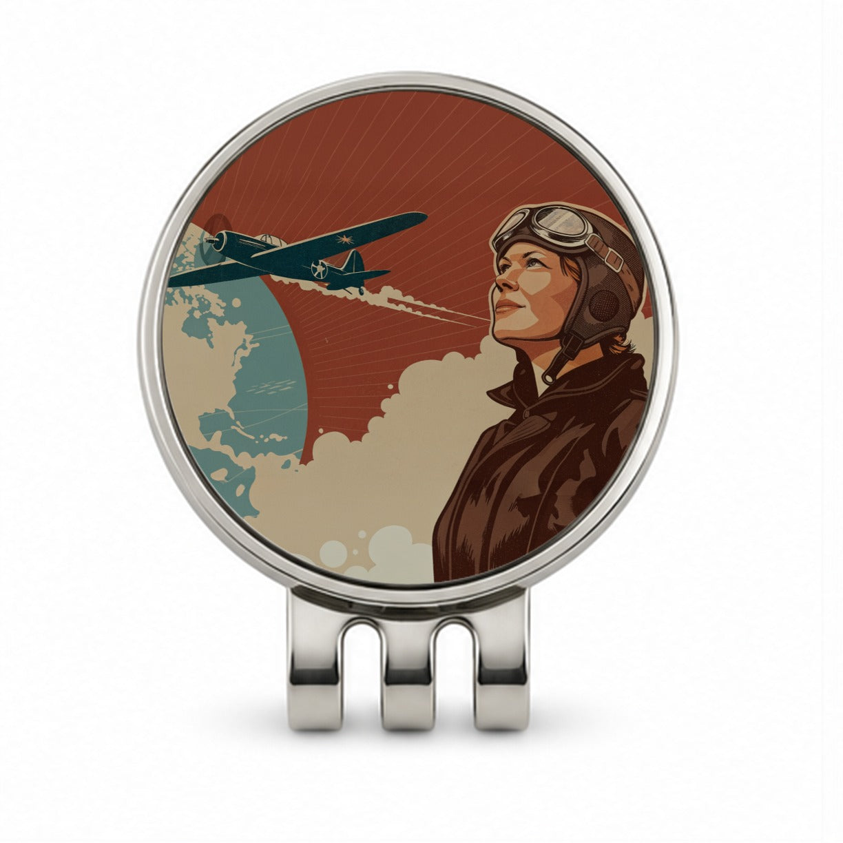 Vintage Amelia Earhart Aviation Travel Golf Hat Clip with Ball Marker