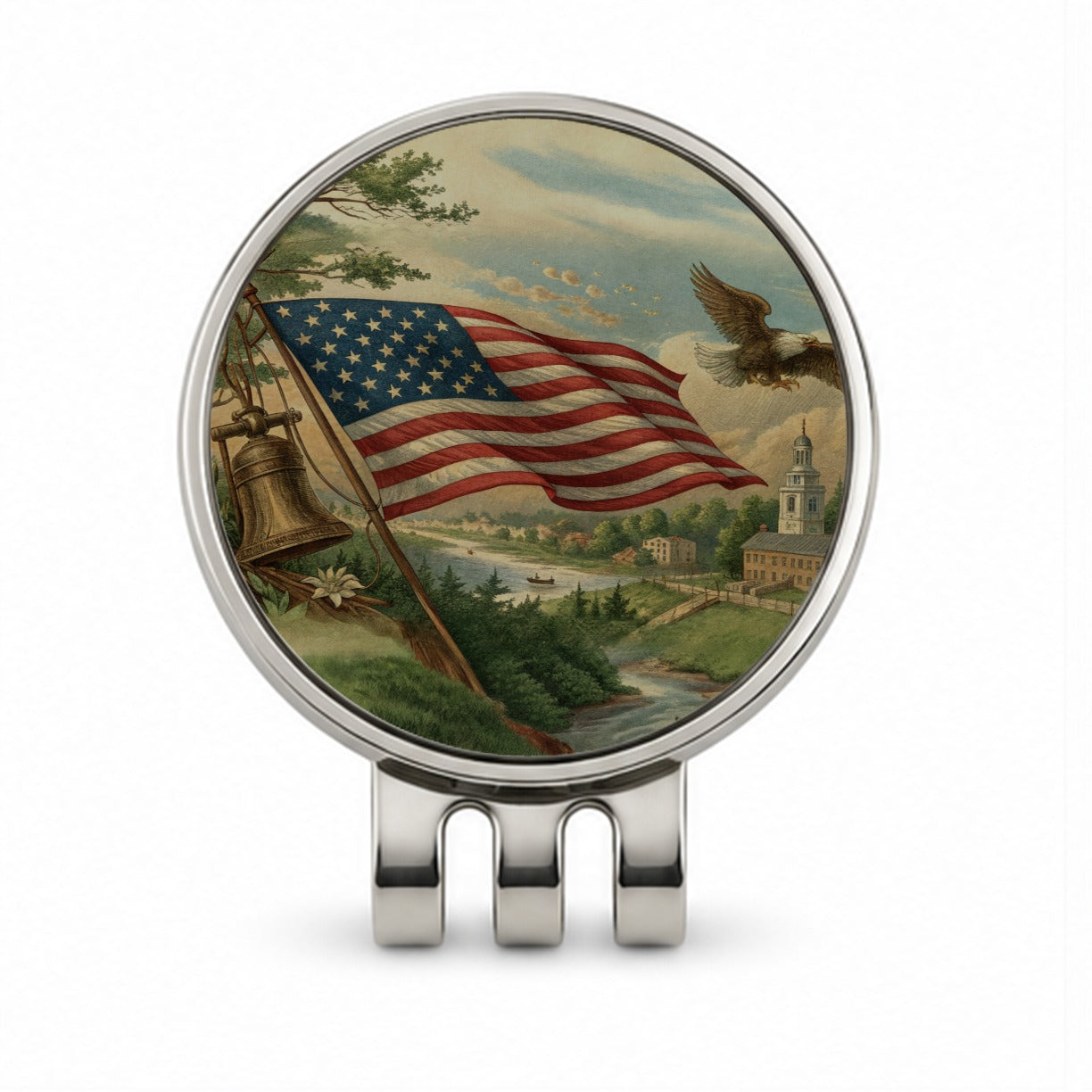 Vintage American Eagle Flag Golf Hat Clip with Ball Marker