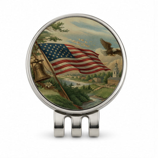 Vintage American Eagle Flag Golf Hat Clip with Ball Marker