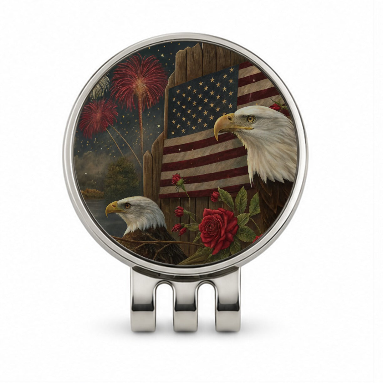 Vintage Americana Eagle Collage Patriotic Golf Hat Clip with Ball Marker