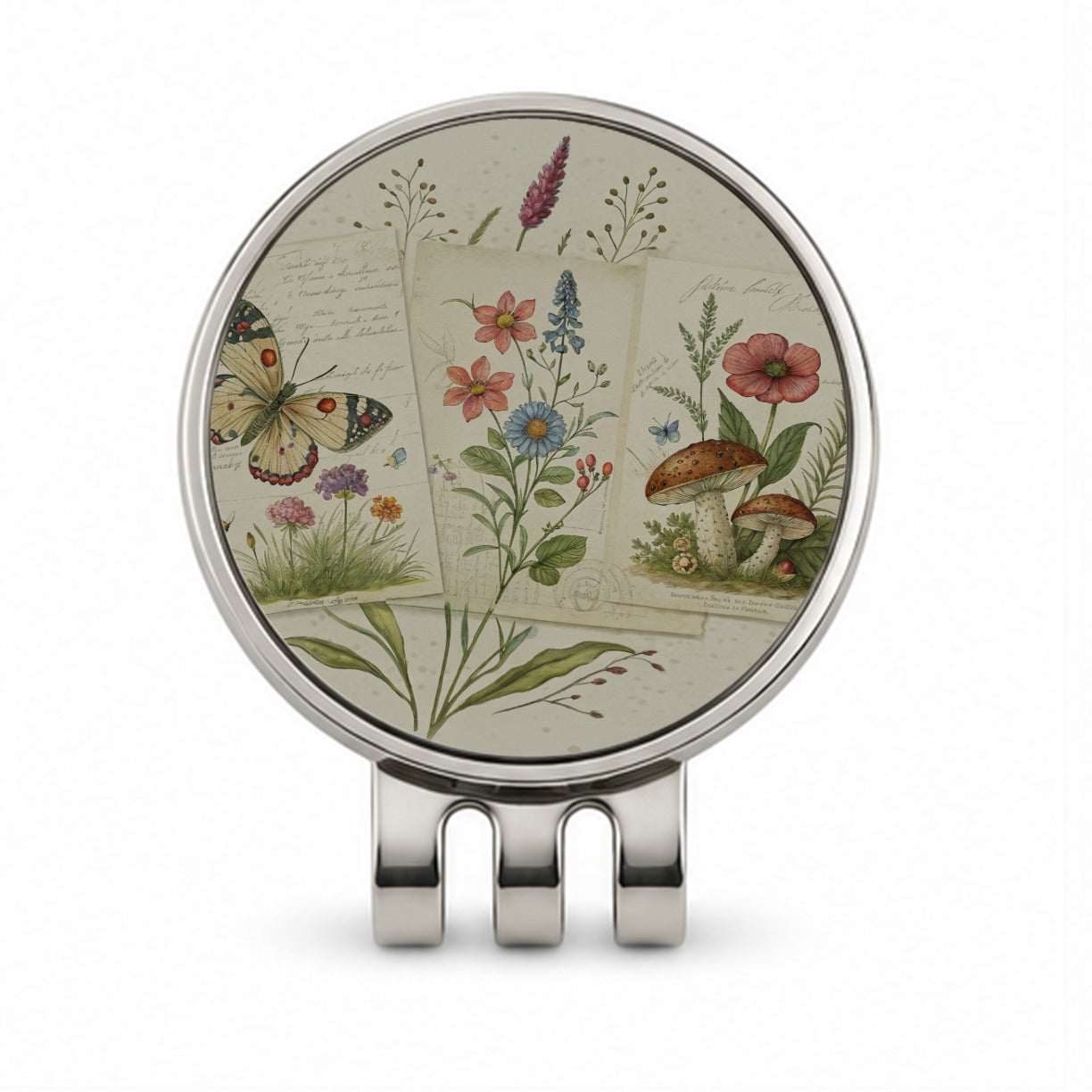 Vintage Botanical Illustration Collage Golf Hat Clip with Ball Marker