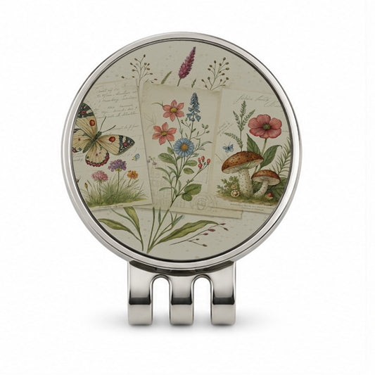 Vintage Botanical Illustration Collage Golf Hat Clip with Ball Marker