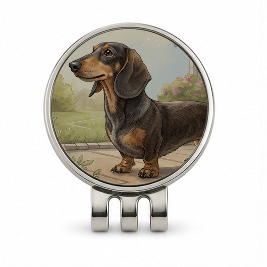 Vintage Dachshund Dog Portrait Golf Hat Clip with Ball Marker