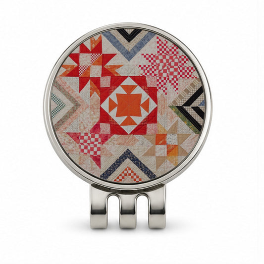 Vintage Patchwork Quilt Golf Hat Clip with Ball Marker