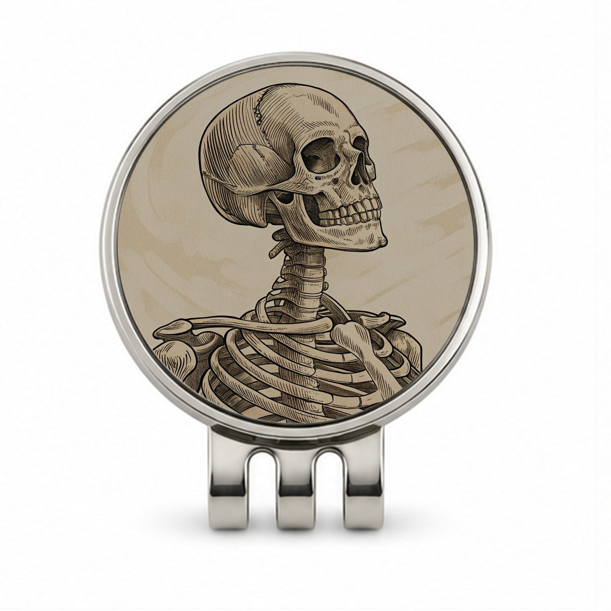 Vintage Skeleton Illustration Golf Hat Clip with Ball Marker