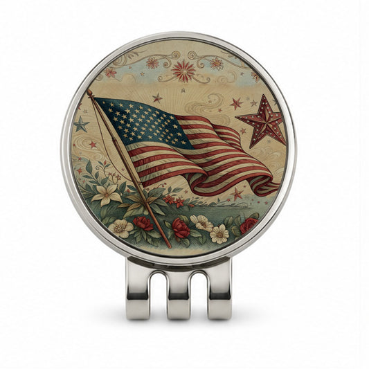 Vintage USA Flag Stars Patriotic Golf Hat Clip with Ball Marker