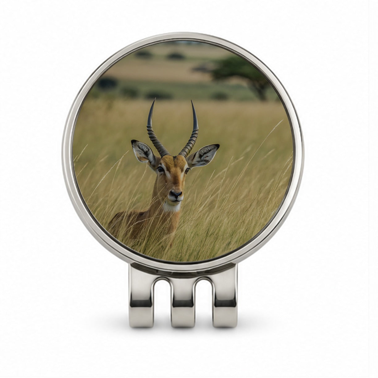 Watchful Antelope Nature Scene Golf Hat Clip with Ball Marker