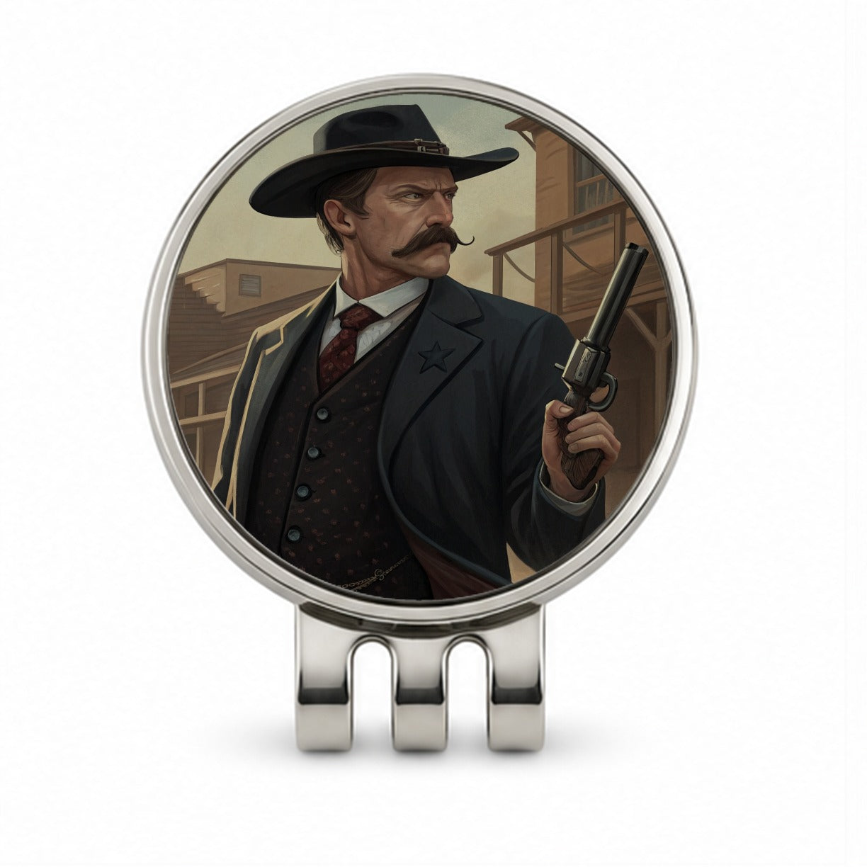 Wyatt Earp Frontier Gunslinger Golf Hat Clip with Ball Marker