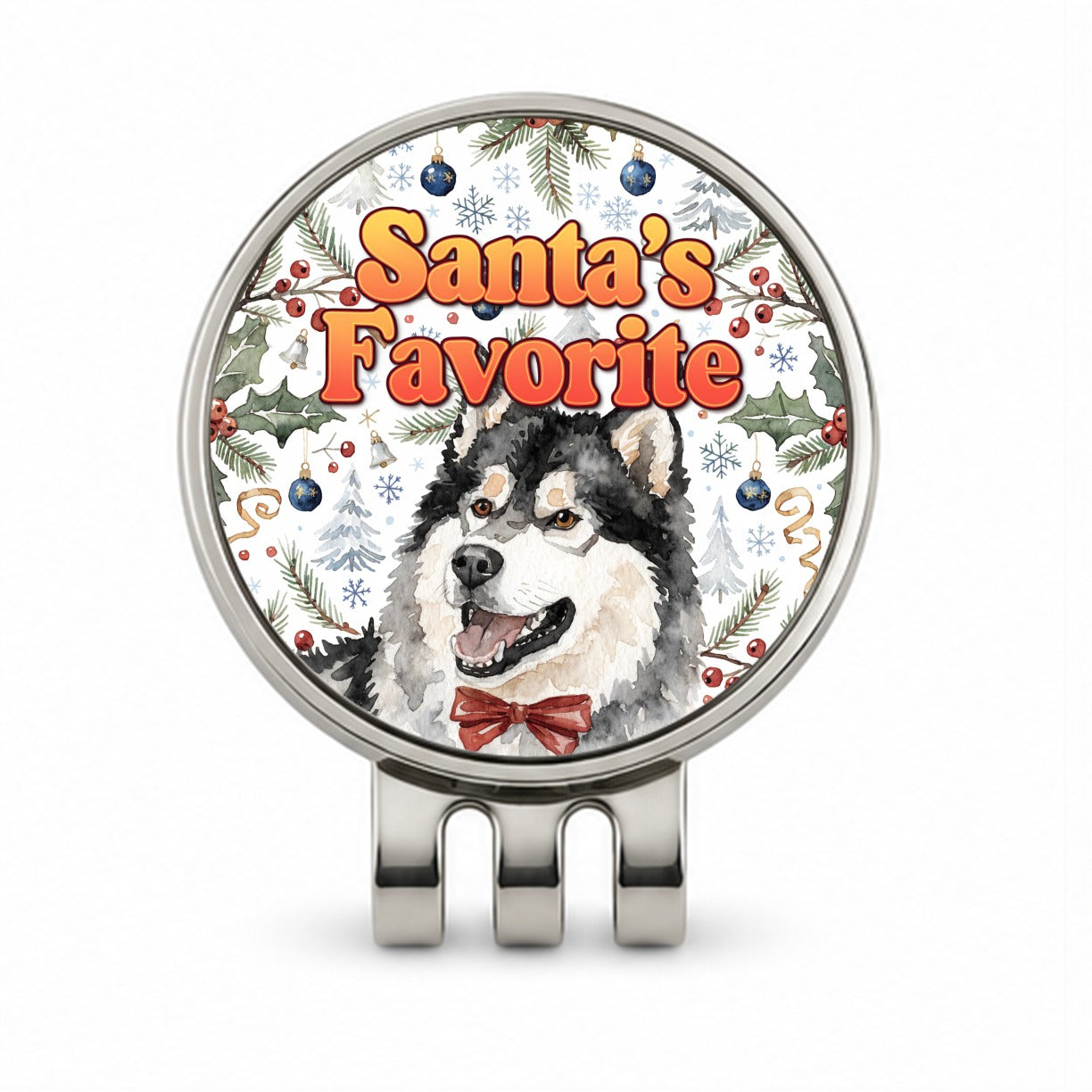 Alaskan Malamute Dog Christmas Santa's Favorite Golf Hat Clip with Ball Marker