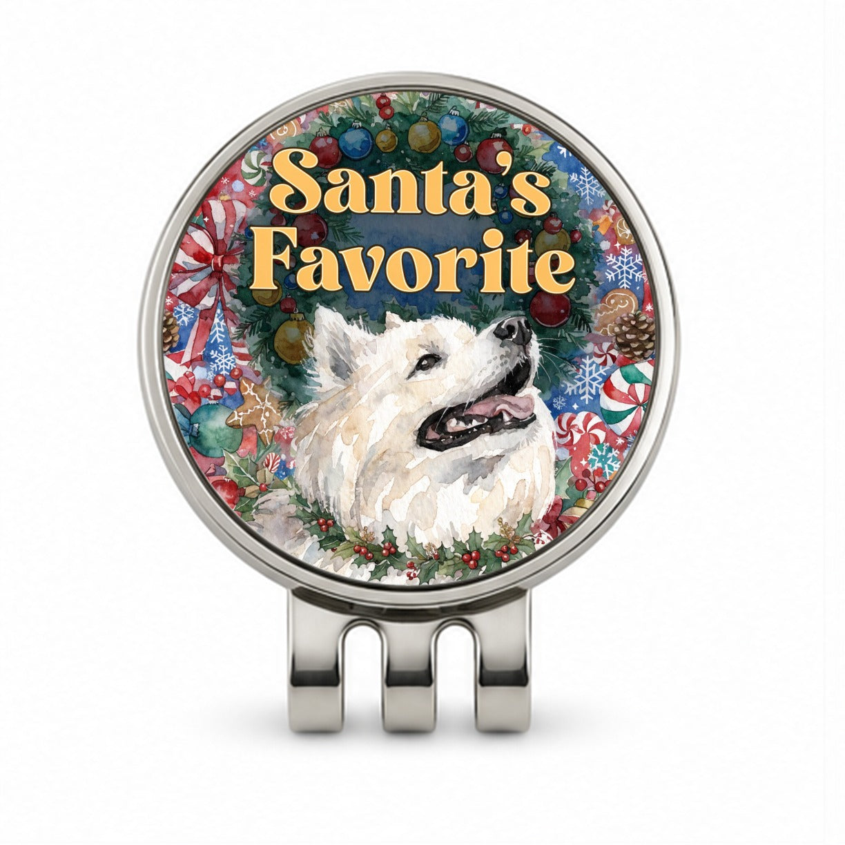 American Eskimo Dog Christmas Santa's Favorite Golf Hat Clip with Ball Marker