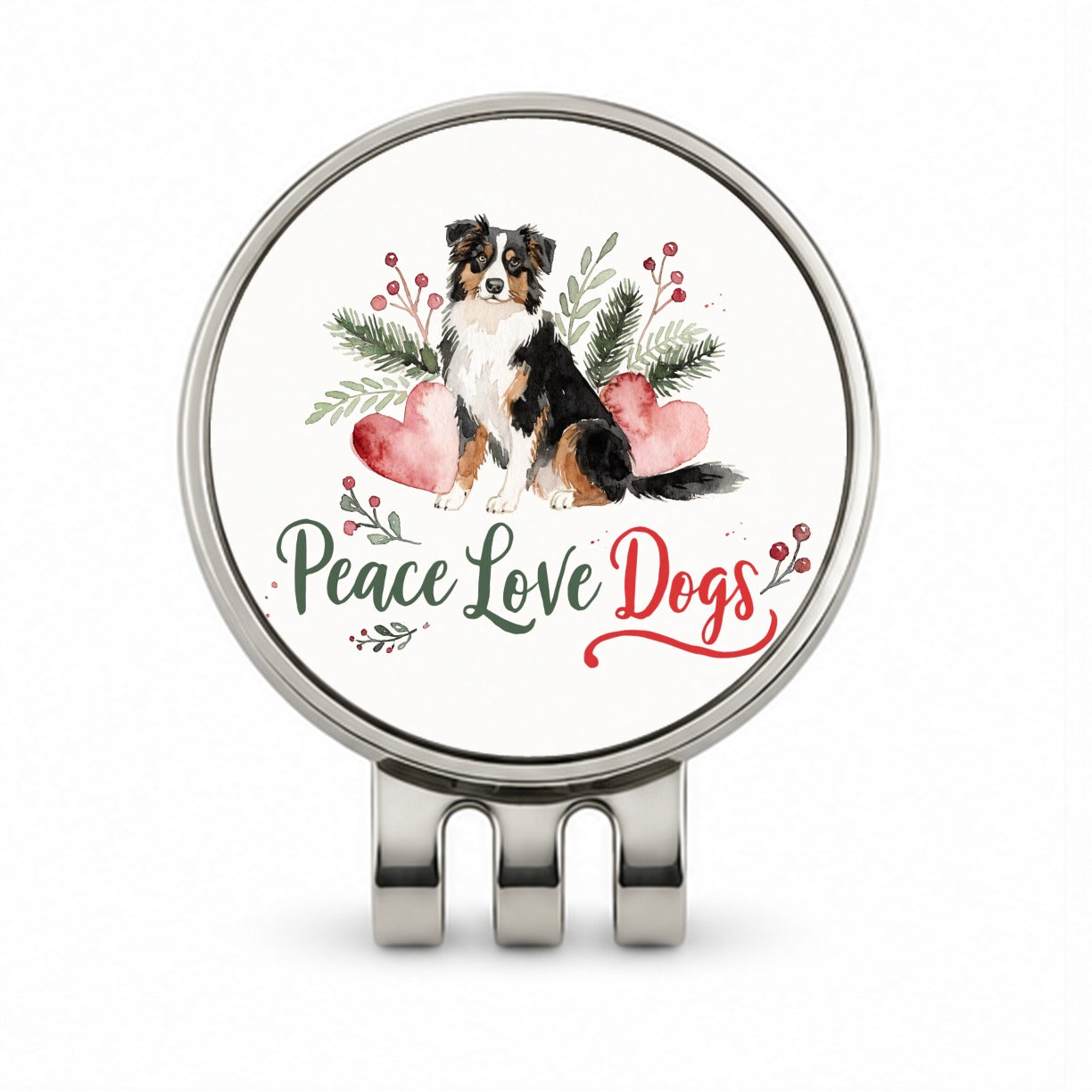 Australian Shepherd Peace Love Dogs Christmas Golf Hat Clip with Ball Marker