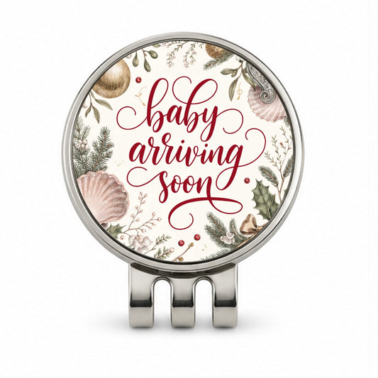Baby Arriving Soon Christmas Golf Hat Clip with Ball Marker