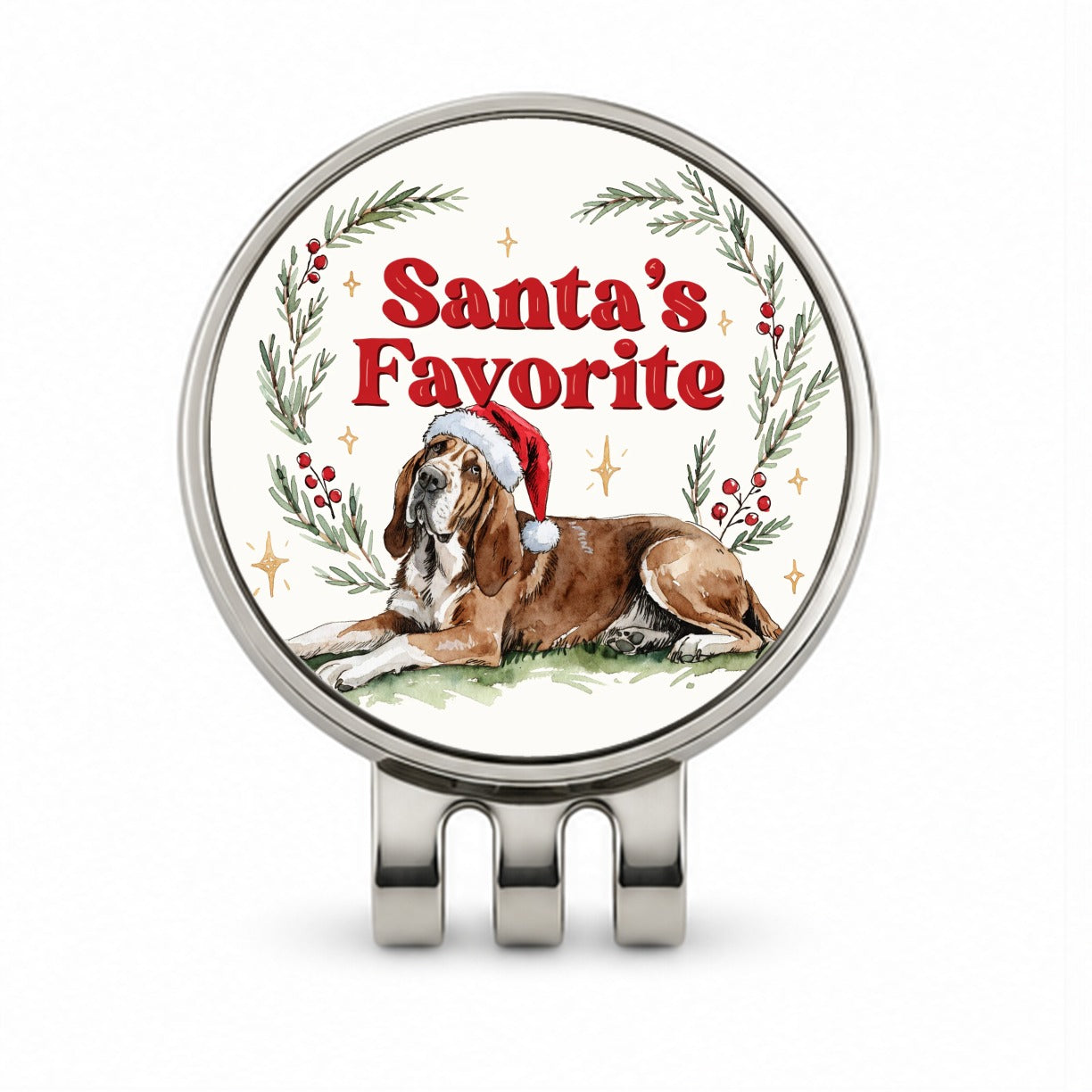Bloodhound Dog Christmas Santa's Favorite Golf Hat Clip with Ball Marker