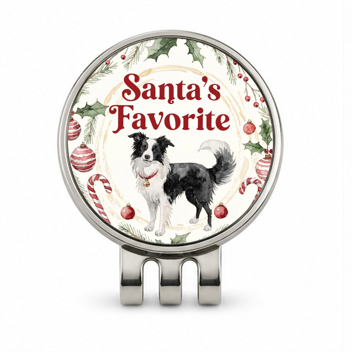 Border Collie Dog Christmas Santa's Favorite Golf Hat Clip with Ball Marker