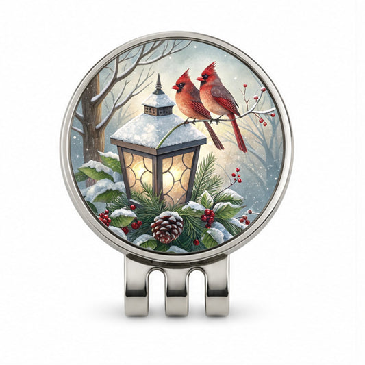 Cardinal Birds Lantern Christmas Golf Hat Clip with Ball Marker