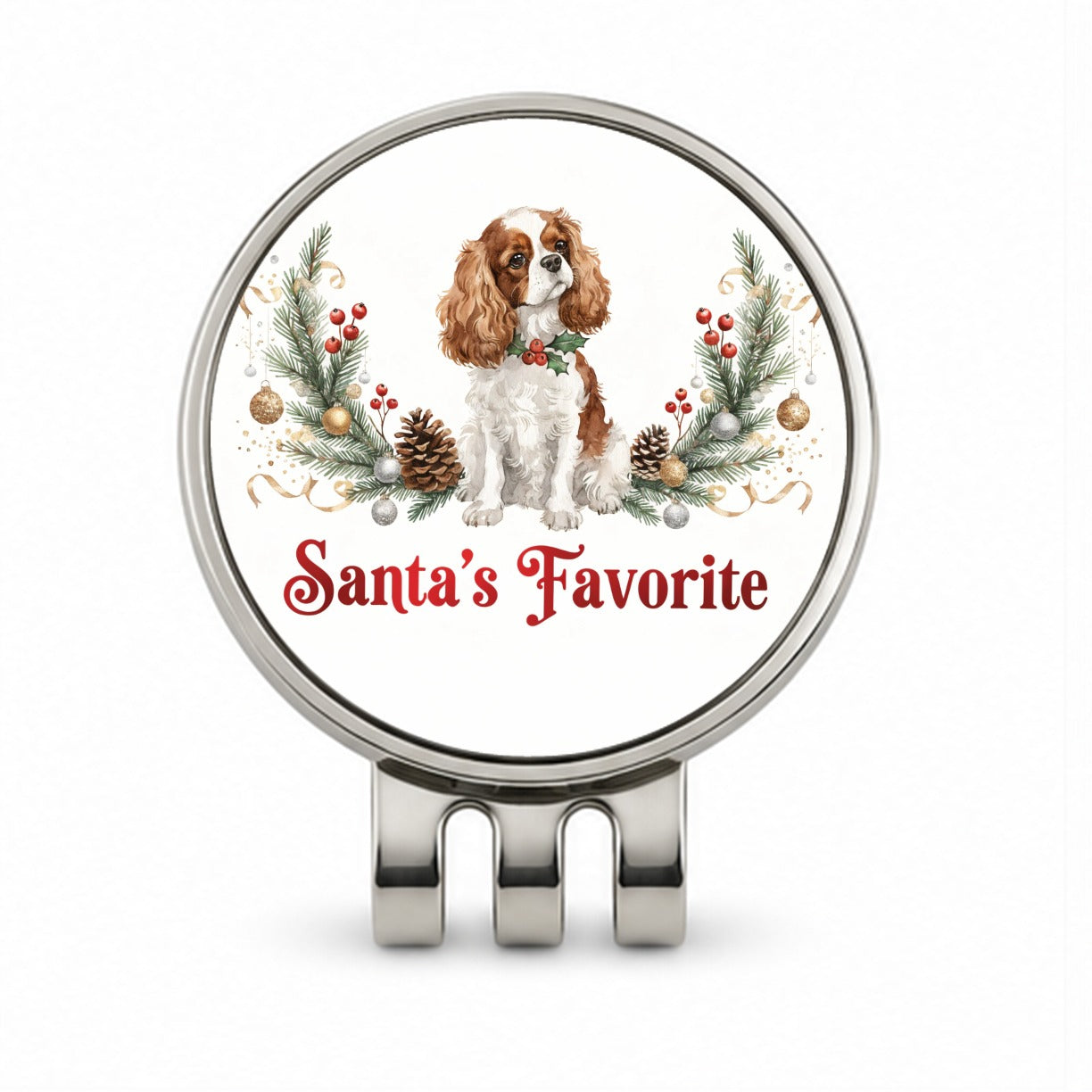 Cavalier King Charles Spaniel Dog Christmas Santa's Favorite Golf Hat Clip with Ball Marker