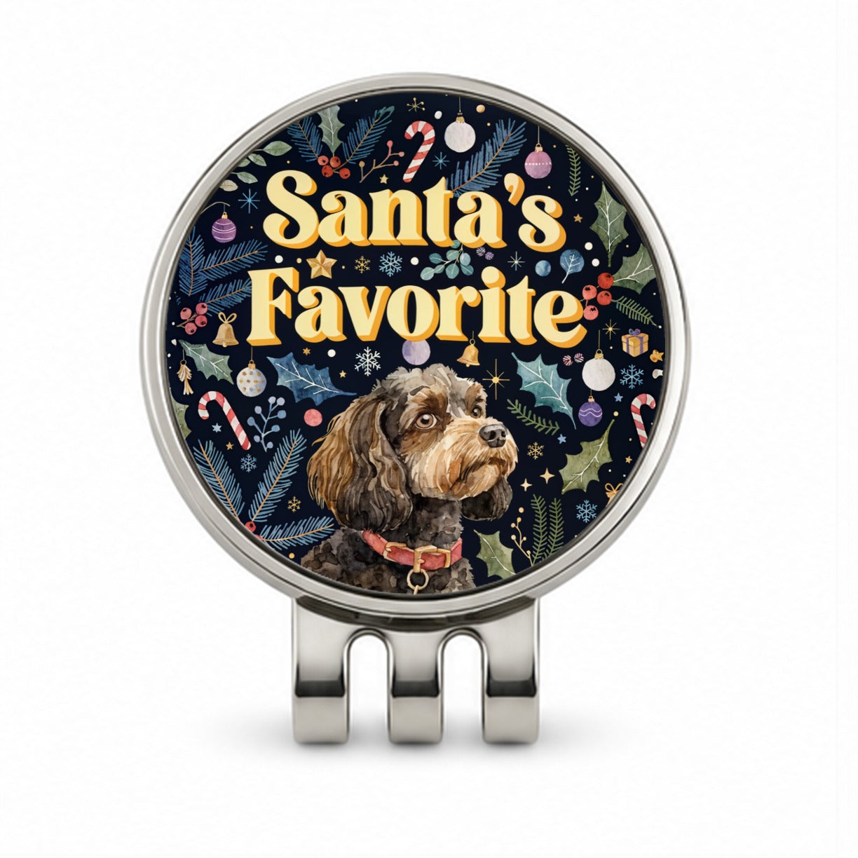Cavapoo Dog Christmas Santa's Favorite Golf Hat Clip with Ball Marker